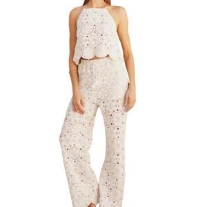 NEW ENDLESS BLU. floral crochet halter top in white